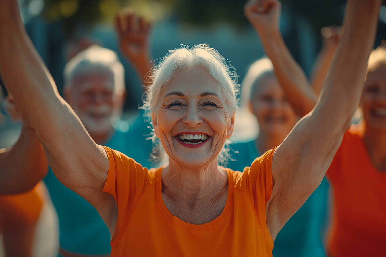 Група старших людей на заняттях з гнучкості